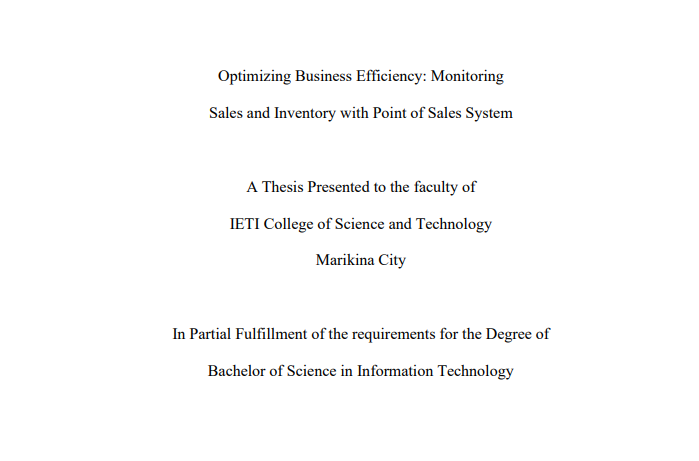 Chapter 1 to 3 "Optimizing Business Efficiency: Monitoring Sales and Inventory with Point of Sale System"